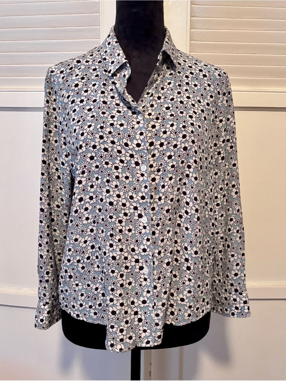 Aspesi Ditsy Floral Button-Front Blouse in Light Blue